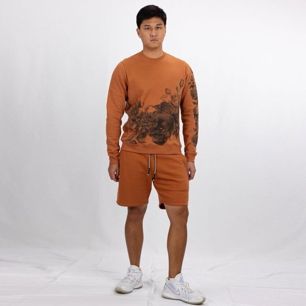 Blind Rooster Graphic Wraparound  Pullover Sweatshirt Amber Skull & Rose Small